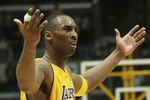 LOS ANGELES - JANUARY 27:   Kobe Bryant #8 of the Los Angeles Lakers complains about a no call in the game with the Golden State Warriors on January 27, 2006 at Staples Center in Los Angeles, California. The Lakers won 106-105 in overtime. NOTE TO USER: User expressly acknowledges and agrees that, by downloading and or using this photograph, User is consenting to the terms and conditions of the Getty Images License Agreement.   (Photo by Stephen Dunn /Getty Images)