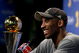 ORLANDO, FL - JUNE 14: Kobe Bryant #24 of the Los Angeles Lakers smiles during the post game news conference after the Lakers defeated the Orlando Magic 99-86 to win the NBA Championship in Game Five of the 2009 NBA Finals on June 14, 2009 at Amway Arena in Orlando, Florida. NOTE TO USER: User expressly acknowledges and agrees that, by downloading and or using this photograph, User is consenting to the terms and conditions of the Getty Images License Agreement. (Photo by Elsa/Getty Images)