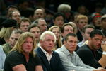 NEW YORK - MARCH 9:  WWE wrestlers (L-R) Triple H, Ric Flair, Randy Orton and Batista sit courtside at the New York Knicks v Boston Celtics  NBA game March 9, 2004 at Madison Square Garden in New York City.   (Photo by Ray Amati/Getty Images)