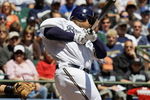 MILWAUKEE - MAY 14: Prince Fielder #28 of the Milwaukee Brewers hits the ball against the Florida Marlins on May 14, 2009 at Miller Park in Milwaukee, Wisconsin. The Brewers defeated the Marlins 5-3. (Photo by Jonathan Daniel/Getty Images)