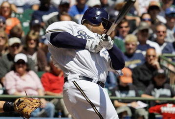 MILWAUKEE - MAY 14: Prince Fielder #28 of the Milwaukee Brewers hits the ball against the Florida Marlins on May 14, 2009 at Miller Park in Milwaukee, Wisconsin. The Brewers defeated the Marlins 5-3. (Photo by Jonathan Daniel/Getty Images)