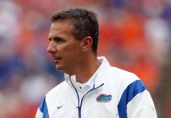 GAINESVILLE, FL - OCTOBER 25:  Head coach Urban Meyer of the Florida Gators reacts to a call during a game against the Kentucky Wildcats at Ben Hill Griffin Stadium on October 25, 2008 in Gainesville, Florida.  (Photo by Sam Greenwood/Getty Images)