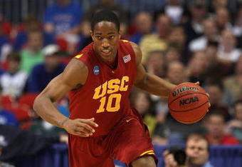 MINNEAPOLIS - MARCH 22:  DeMar DeRozan #10 of the USC Trojans brings the ball up court against the Michigan State Spartans during the second round of the NCAA Division I Men's Basketball Tournament at the Hubert H. Humphrey Metrodome on March 22, 2009 in Minneapolis, Minnesota. Michigan State won 74-69. (Photo by Jonathan Daniel/Getty Images)