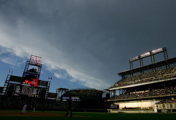 DENVER - SEPTEMBER 29:  The final rays of sun cast into the rightfield stands as the Colorado Rockies host the Arizona Diamondbacks at Coors Field on September 29, 2007 in Denver, Colorado. The Rockies defeated the Diamondbacks 11-1.  (Photo by Doug Pensinger/Getty Images)