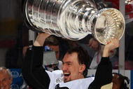 DETROIT - JUNE 12:  Miroslav Satan #81 of the Pittsburgh Penguins celebrates with the Stanley Cup after defeating the Detroit Red Wings by a score of 2-1 to win Game Seven and the 2009 NHL Stanley Cup Finals at Joe Louis Arena on June 12, 2009 in Detroit, Michigan.  (Photo by Jim McIsaac/Getty Images)