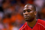 PHOENIX - MAY 22:  Elton Brand #42 of the Los Angeles Clippers looks on during warmups before game seven of the Western Conference Semifinals against the Phoenix Suns during the 2006 NBA Playoffs on May 22, 2006 at US Airways Center in Phoenix, Arizona.  NOTE TO USER: User expressly acknowledges and agrees that, by downloading and or using this photograph, User is consenting to the terms and conditions of the Getty Images License Agreement.  (Photo by Lisa Blumenfeld/Getty Images)