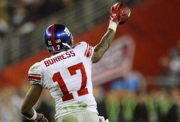 GLENDALE, AZ - FEBRUARY 03:  Wide receiver Plaxico Burress #17 of the New York Giants celebrates after catching a 13-yard touchdown pass in the fourth quarter against the New England Patriots during Super Bowl XLII on February 3, 2008 at the University of Phoenix Stadium in Glendale, Arizona.  The Giants defeated the Patriots 17-14.  (Photo by Donald Miralle/Getty Images)