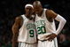 BOSTON - MAY 17:  Rajon Rondo #9 and Ray Allen #20 of the Boston Celtics talk as the Orlando Magic shoot a free throw in Game Seven of the Eastern Conference Semifinals during the 2009 NBA Playoffs at TD Banknorth Garden on May 17, 2009 in Boston, Massachusetts. The Orlando Magic defeated the Boston Celtics 101-82 to advance to the Eastern Conference Finals. NOTE TO USER: User expressly acknowledges and agrees that, by downloading and or using this photograph, User is consenting to the terms and conditions of the Getty Images License Agreement.  (Photo by Elsa/Getty Images)