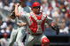 NEW YORK - MAY 24:  Carlos Ruiz #51 of the Philadelphia Phillies throws to first against the New York Yankees on May 24, 2009 at Yankee Stadium in the Bronx borough of New York City.  (Photo by Nick Laham/Getty Images)