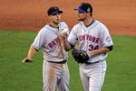SAN FRANCISCO - MAY 17:  David Wright #5 speaks to Mike Pelfrey #34 of the New York Mets after two runners got on base in the sixth inning of their game against the San Francisco Giants during their game at AT&T Park on May 17, 2009 in San Francisco, California.  (Photo by Ezra Shaw/Getty Images)