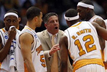 BIRMINGHAM, AL - MARCH 23:  Coach Bruce Pearl of the Tennessee Volunteers yells instructions to his team during the second round game against Butler in the East Regional as part of the 2008 NCAA Men's Basketball Tournament at the Birmingham-Jefferson Civic Center on March 23, 2008 in Birmingham, Alabama.  (Photo by Chris Graythen/Getty Images)