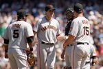 SEATTLE  - MAY 24:  Pitcher Barry Zito #75 of the San Francisco Giants gives up the ball to manager Bruce Bochy #15 during the game against the Seattle Mariners on May 24, 2009 at Safeco Field in Seattle, Washington. (Photo by Otto Greule Jr/Getty Images)    