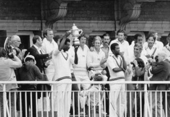 23 Jun 1979:  Clive Lloyd of the West Indies holds up the magnificent World Cup Trophy after beating England by 92 runs at Lords Cricket Ground in London, England. \ Mandatory Credit: AllsportUK  /Allsport