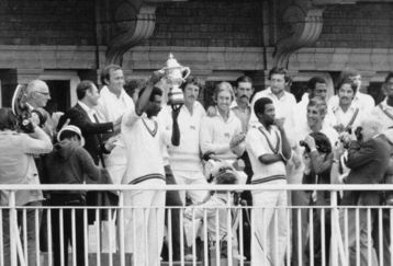 23 Jun 1979:  Clive Lloyd of the West Indies holds up the magnificent World Cup Trophy after beating England by 92 runs at Lords Cricket Ground in London, England. \ Mandatory Credit: AllsportUK  /Allsport