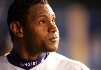 ARLINGTON, TX - JUNE 20:  Sammy Sosa #21 of the Texas Rangers reacts after hitting his 600th career home run against the Chicago Cubs during their inter-league game on June 20, 2007 at Rangers Ballpark in Arlington, Texas.  (Photo by Ronald Martinez/Getty Images)