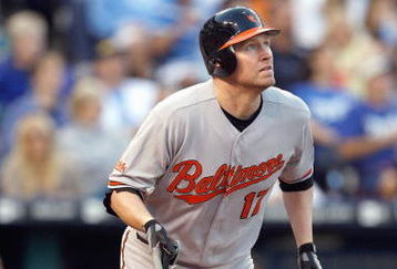 KANSAS CITY - MAY 14:  Aubrey Huff #17 of the Baltimore Orioles makes a hit against the Kansas City Royals on May 14, 2009 at Kauffman Stadium in Kansas City, Missouri. (Photo by: Jamie Squire/Getty Images)