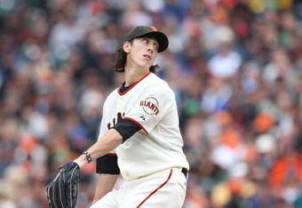 SAN FRANCISCO - APRIL 07:  Tim Lincecum #55 of the San Francisco Giants pitches against the Milwaukee Brewers during Opening Day of the Major League Baseball season on April 7, 2009 at AT&T Park in San Francisco, California.  (Photo by Jed Jacobsohn/Getty Images)