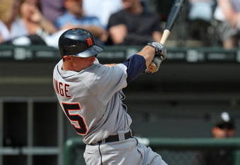 CHICAGO - JUNE 08: Brandon Inge #15 of the Detroit Tigers drives in the winning run in the 9th inning against the Chicago White Sox on June 8, 2009 at U.S. Cellular Field in Chicago, Illinois. The Tigers defeated the White Sox 5-4. (Photo by Jonathan Daniel/Getty Images)