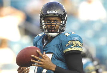 JACKSONVILLE, FL - AUGUST 9: Quarterback Cleo Lemon #17 of the Jacksonville Jaguars warms up for play against the Atlanta Falcons at Jacksonville Municipal Stadium on August 9, 2008 in Jacksonville, Florida.   (Photo by Al Messerschmidt/Getty Images) 