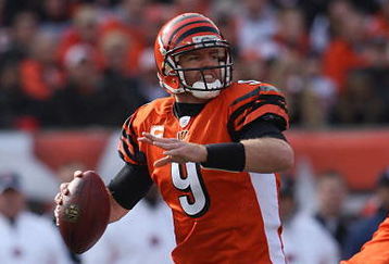 CINCINNATI - NOVEMBER 25:  Carson Palmer #9 of the Cincinnati Bengals fades back to pass during the NFL game against the Tennessee Titans at Paul Brown Stadium on November 25, 2007 in Cincinnati, Ohio. (Photo by Andy Lyons/Getty Images)