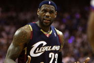 ORLANDO, FL - MAY 30: LeBron James #23 of the Cleveland Cavaliers reacts after a play against the Orlando Magic in Game Six of the Eastern Conference Finals during the 2009 Playoffs at Amway Arena on May 30, 2009 in Orlando, Florida. NOTE TO USER: User expressly acknowledges and agrees that, by downloading and or using this photograph, User is consenting to the terms and conditions of the Getty Images License Agreement (Photo by Elsa/Getty Images)