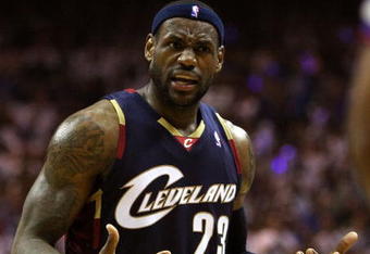 ORLANDO, FL - MAY 30:  LeBron James #23 of the Cleveland Cavaliers reacts after a play against the Orlando Magic in Game Six of the Eastern Conference Finals during the 2009 Playoffs at Amway Arena on May 30, 2009 in Orlando, Florida. NOTE TO USER: User expressly acknowledges and agrees that, by downloading and or using this photograph, User is consenting to the terms and conditions of the Getty Images License Agreement  (Photo by Elsa/Getty Images)