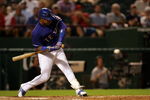ARLINGTON, TX - AUGUST 6:  Sammy Sosa #21 of the Texas Rangers at bat against the Oakland Athletics at Rangers Ballpark August 6, 2007 in Arlington, Texas.  (Photo by RonaldMartinez/Getty Images)
