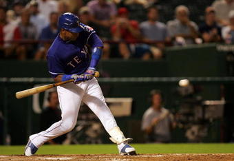 ARLINGTON, TX - AUGUST 6:  Sammy Sosa #21 of the Texas Rangers at bat against the Oakland Athletics at Rangers Ballpark August 6, 2007 in Arlington, Texas.  (Photo by RonaldMartinez/Getty Images)