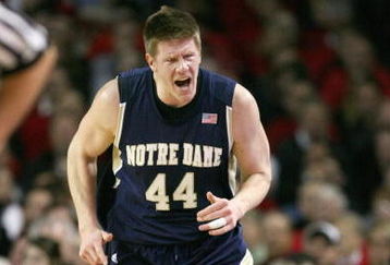 LOUISVILLE, KY - JANUARY 12:  Luke Harangody #44 of the Notre Dame Fighting Irish runs down court during the Big East Conference game against the Louisville Cardinals on January 12, 2009 at Freedom Hall in Louisville, Kentucky.  (Photo by Andy Lyons/Getty Images)