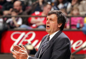 EAST RUTHERFORD , NJ - MARCH 26:  Head coach Kevin McHale of the Minnesota Timberwolves applaudes his teams effort during their game against the New Jersey Nets on March 26, 2005 at Continental Airlines Arena in East Rutherford, New Jersey.  NOTE TO USER:  User expressly acknowledges and agrees that, by downloading and/or using this Photograph, user is consenting to the terms and conditions of the Getty Images License Agreement.  (Photo by Jim McIsaac/Getty Images)