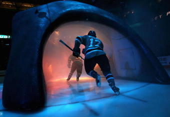 SAN JOSE, CA - APRIL 10:  Torrey Mitchell #17 of the San Jose Sharks skates out onto the ice before game Two of the 2008 NHL conference quarter-final series against the Calgary Flames at HP Pavilion on April 10, 2008 in San Jose, California. The Sharks defeated the Flames 2-0 to tie the series at 1-1.  (Photo by Christian Petersen/Getty Images)