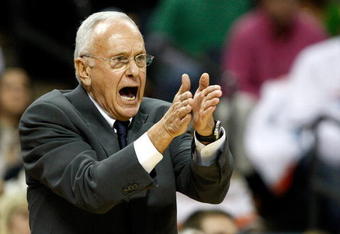 CHARLOTTE, NC - MARCH 31:  Head coach Larry Brown of the Charlotte Bobcats yells to his team during their game against the Los Angeles Lakers at Time Warner Cable Arena on March 31, 2009 in Charlotte, North Carolina.  NOTE TO USER: User expressly acknowledges and agrees that, by downloading and/or using this Photograph, user is consenting to the terms and conditions of the Getty Images License Agreement.  (Photo by Streeter Lecka/Getty Images)