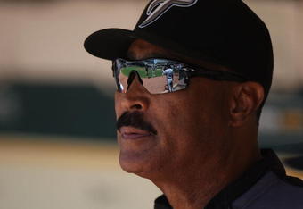 OAKLAND, CA - MAY 10: Manager Cito Gaston #43 of the Toronto Blue Jays looks on against the Oakland Athletics during a Major League Baseball game on May 10, 2009 at the Oakland Coliseum in Oakland, California. (Photo by Jed Jacobsohn/Getty Images)