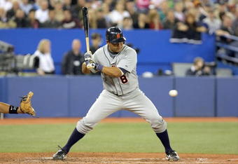 TORONTO - APRIL 6: Gerald Laird #8 of the Detroit Tigers  stands ready at bat during the Opening Day game against the Toronto Blue Jays at the Rogers Centre April 6, 2009 in Toronto, Ontario. (Photo by: Dave Sandford/Getty Images)