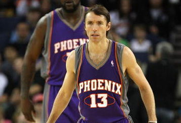 OAKLAND, CA - MARCH 15:  Steve Nash #13 and Shaquille O'Neal #32 of the Phoenix Suns look on against the Golden State Warriors during an NBA game on March 15, 2009 at Oracle Arena in Oakland, California. NOTE TO USER: User expressly acknowledges and agrees that, by downloading and or using this photograph, User is consenting to the terms and conditions of the Getty Images License Agreement.  (Photo by Jed Jacobsohn/Getty Images)