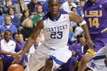 LEXINGTON, KY - FEBRUARY 28:  Jodie Meeks #23 of the Kentucky Wildcats drives to the basket against Garrett Temple #14 of the LSU Tigers during the SEC game at Rupp Arena on February 28, 2009 in Lexington, Kentucky.  (Photo by Andy Lyons/Getty Images)