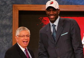 NEW YORK - JUNE 28: NBA Commissioner David Stern (L) poses for a photo with Greg Oden of Ohio State after he was drafted first by the Portland Trailblazers during the 2007 NBA Draft at the WaMu Theatre at Madison Square Garden June 28, 2007 in New York City. NOTE TO USER: User expressly acknowledges and agrees that, by downloading and or using this photograph, User is consenting to the terms and conditions of the Getty Images License Agreement. Mandatory Copyright Notice: Copyright 2007 NBAE (Photo by Chris McGrath/Getty Images)
