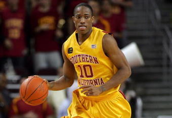 LOS ANGELES, CA - JANUARY 15:  DeMar DeRozan #10 of USC dribbles the ball upcourt in the second half against Arizona State at Galen Center on January 15, 2009 in Los Angeles, California.  The Trojans defeated the Sun Devils 61-49.  (Photo by Victor Decolongon/Getty Images)