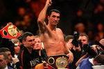 NEW YORK - FEBRUARY 23:  Wladimir Klitschko of the Ukraine celebrates his 12 round unanimous decison victory over Sultan Ibragimov of Russia during their WBO and IBF/IBO Unification Heavyweight World Championship bout on February 23, 2008 at Madison Square Garden in New York City.  (Photo by Chris Trotman/Getty Images)