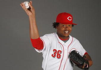 SARASOTA, FL - FEBRUARY 18:  Edinson Volquez #36 of the Cincinnati Reds poses for a photo during Spring Training Photo day on February 18, 2009 at the Cincinnati Reds training facility in Sarasota, Florida.  (Photo by Chris Graythen/Getty Images)