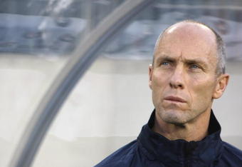 NASHVILLE, TN - APRIL 1:  Head Coach Bob Bradley of the United States looks on from the bench area prior to a FIFA 2010 World Cup Qualifying match against Trinidad and Tobago on April 1, 2009 at LP Field in Nashville, Tennessee. The United States defeated Trinidad and Tobago 3-0. (Photo by Jonathan Daniel/Getty Images)