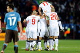 JOHANNESBURG, SOUTH AFRICA - JUNE 18:  Egypt celebrate after Mohamed Homos scores their first goal during the FIFA Confederations Cup match between Egypt and Italy at Ellis Stadium on June 18, 2009 in Johannesburg, South Africa.  (Photo by Claudio Villa/Getty Images)