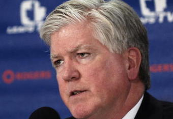 TORONTO - NOVEMBER 29:   Brian Burke speaks to the media after being named President and General Manger of the Toronto Maple Leafs November 29, 2008 at the Air Canada Centre in Toronto, Ontario, Canada. (Photo by Brad White/Getty Images)