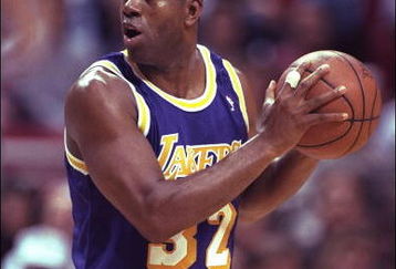 26 Mar 1996:  Guard Magic Johnson of the Los Angeles Lakers works against the Orlando Magic during a game played at the Orlando Arena in Orlando, Florida.  The Lakers won the game, 113-91. Mandatory Credit: ALLSPORT USA  /Allsport