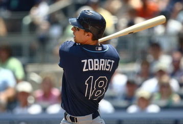 NEW YORK - JUNE 07:  Ben Zobrist #18 of the Tampa Bay Rays at bat  against the New York Yankees during their game on June 7, 2009 at Yankee Stadium in the Bronx borough of New York City.  (Photo by Chris McGrath/Getty Images)