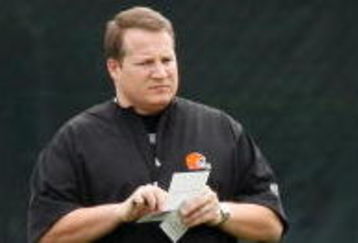 BEREA, OH - MAY 02: Head coach Eric Mangini of the Cleveland Browns looks on  during rookie mini camp at the Cleveland Browns Training and Administrative Complex on May 2, 2009 in Berea, Ohio.  (Photo by Gregory Shamus/Getty Images)