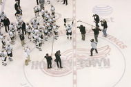 DETROIT - JUNE 12: Philippe Boucher #43 of the Pittsburgh Penguins celebrates with the Stanley Cup after defeating the Detroit Red Wings by a score of 2-1 to win Game Seven and the 2009 NHL Stanley Cup Finals at Joe Louis Arena on June 12, 2009 in Detroit, Michigan. (Photo by Bruce Bennett/Getty Images)