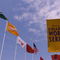 12 Jun 01: Flags with the names of the partcipating teams hang in front of Rosenblatt Stadium in Omaha, Nebraska, the site of the College World series. DIGITAL IMAGE Mandatory Credit: Andy Lyons/ALLSPORT