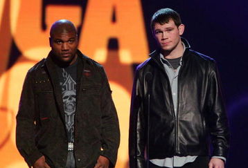 LAS VEGAS - DECEMBER 07:  UFC light heavyweight champion Quinton ?Rampage? Jackson (L) and mixed martial arts fighter Forrest Griffin speak at Spike TV's 2007 'Video Game Awards' at the Mandalay Bay Events Center on December 7, 2007 in Las Vegas, Nevada.  (Photo by Ethan Miller/Getty Images)