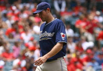 ANAHEIM, CA - JUNE 14:  Starting pitcher Chris Young #32 of the San Diego Padres comes out of the game in the third inning against the Los Angeles Angels of Anaheim at Angel Stadium on June 14, 2009 in Anaheim, California. The Angels defeated the Padres 6-0.  (Photo by Jeff Gross/Getty Images)